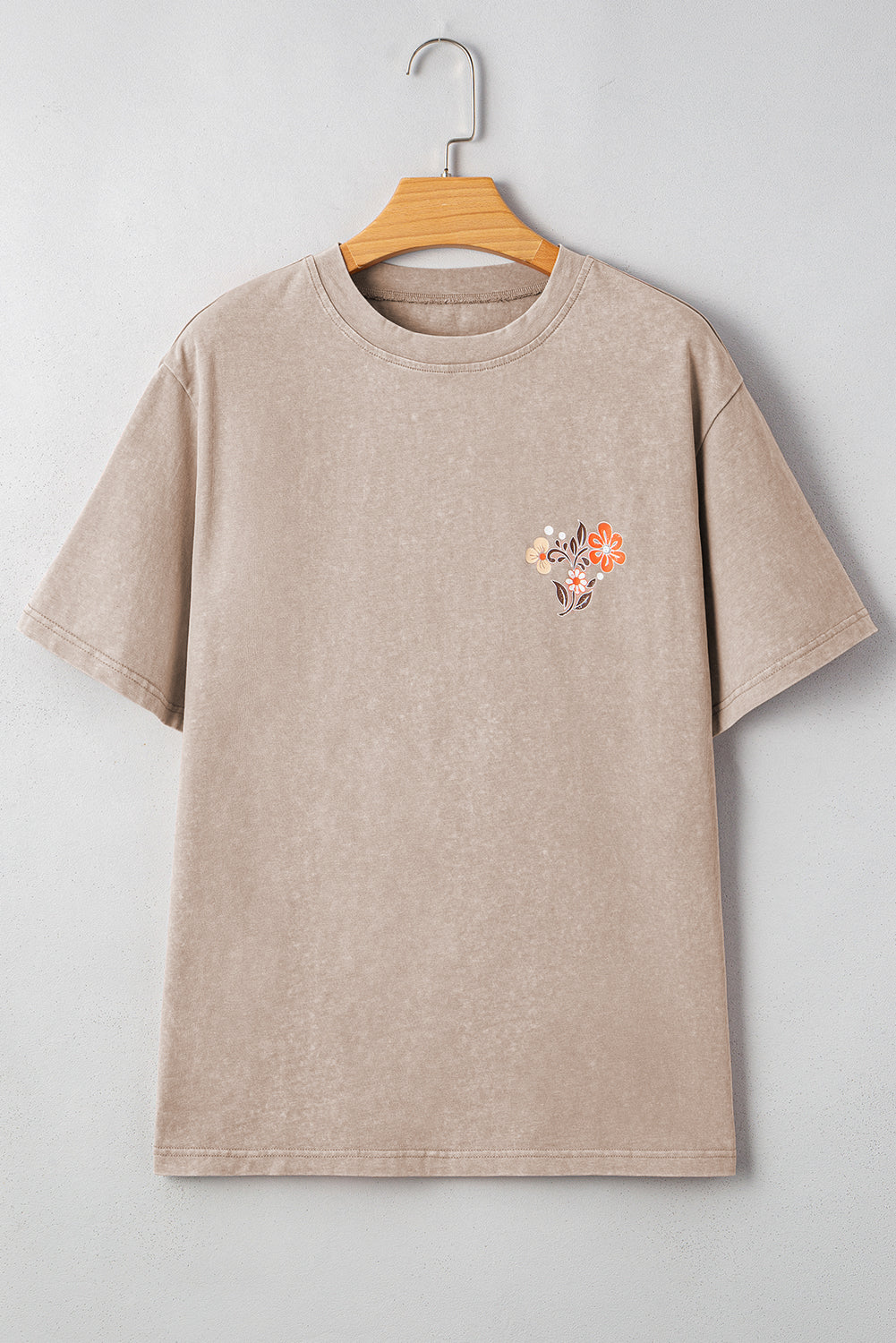 Smoke Gray Mineral Wash Floral Steer Head Printed Back Western Fashion Tee