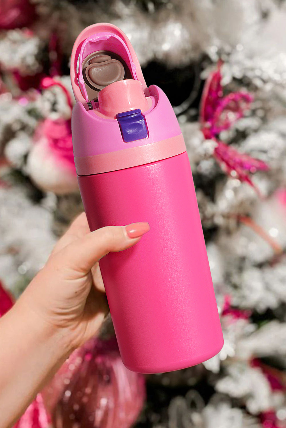 Strawberry Pink Insulated Stainless Steel Tumbler with Carry Loop 16oz