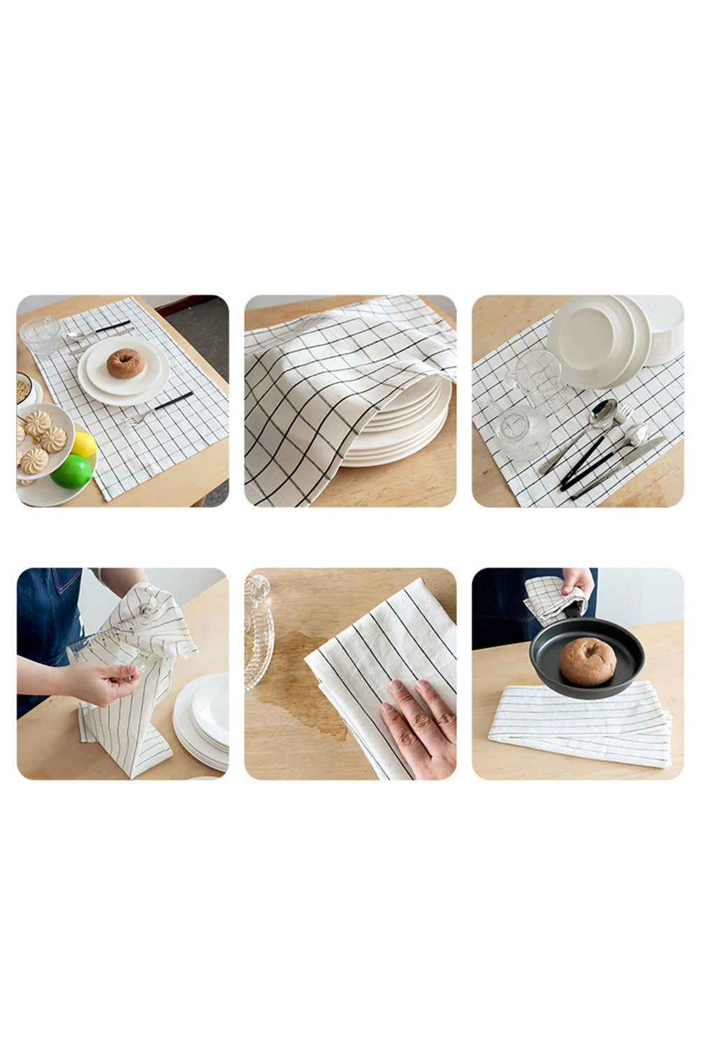 White Plaid Multifunctional Cotton Kitchen Decor Dishes Towel
