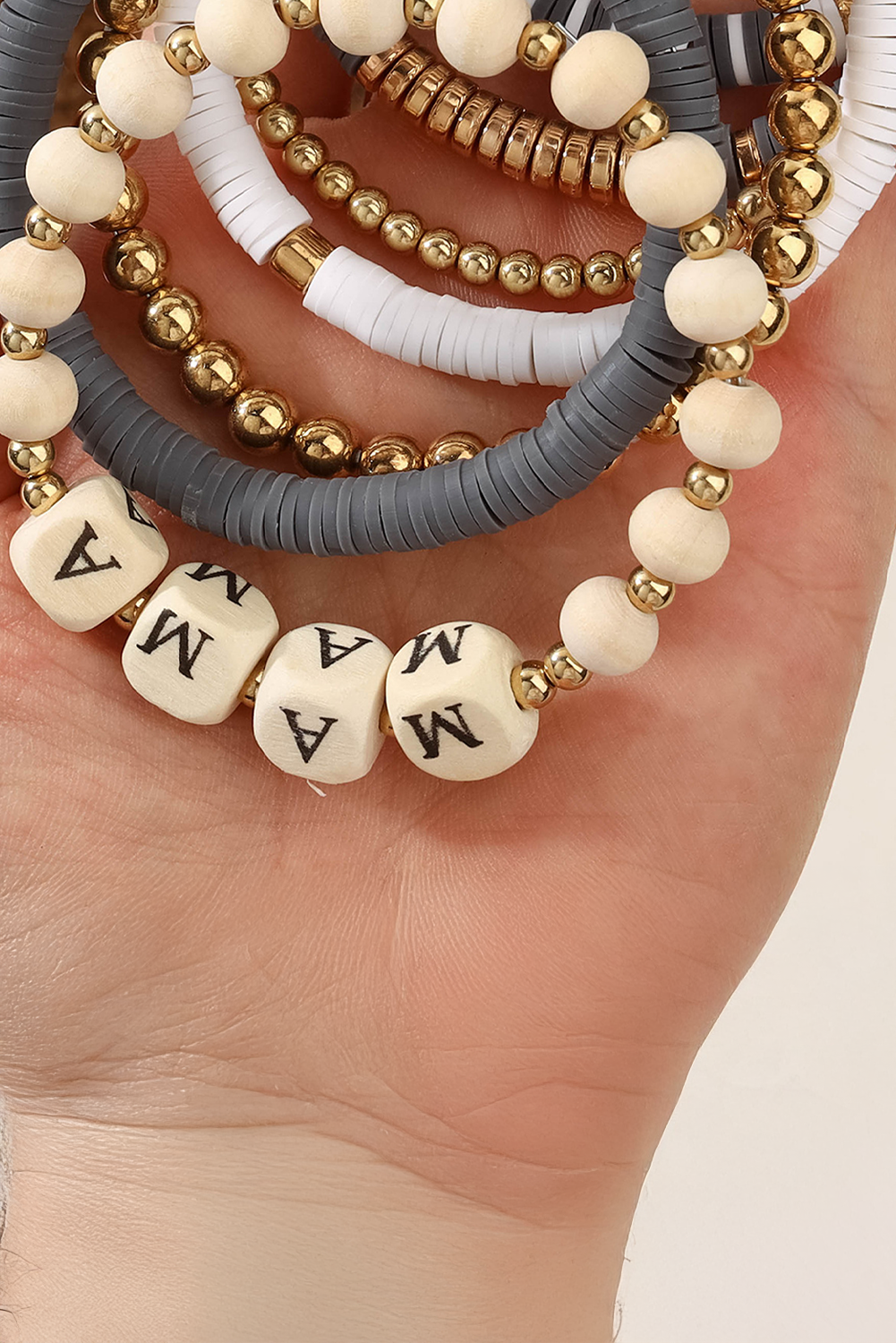 Gray MAMA Beaded Multi Layered Bracelet