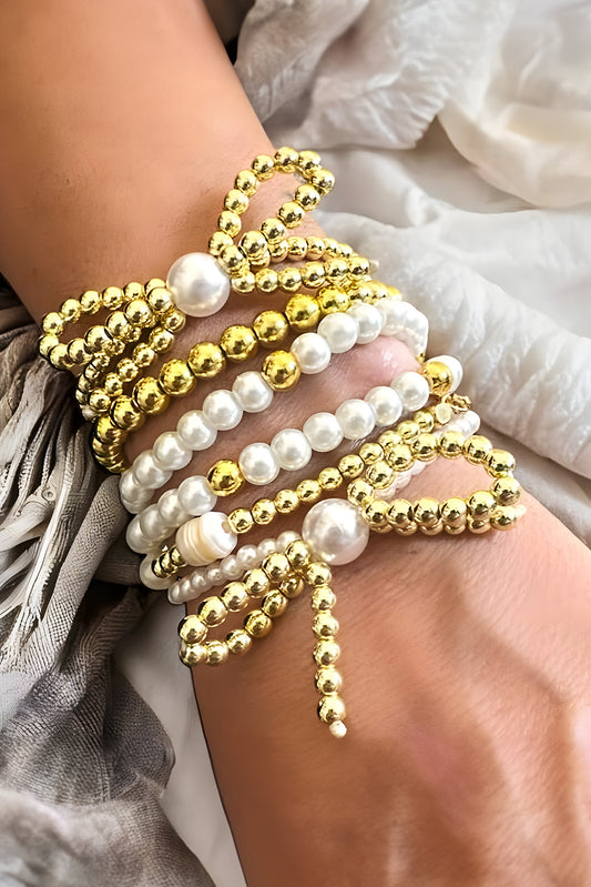 Gold Plated Alloy Pearl Beading Bow Multi-layer Bracelet