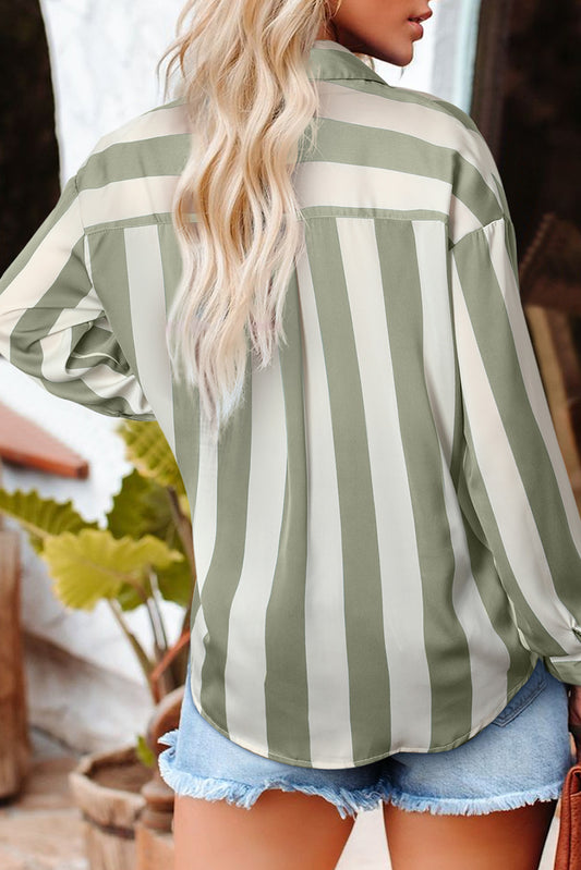 Green Striped Soft Relaxed Button Up Shirt