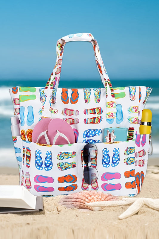White Waterproof Slippers Pattern Beach Tote Bag