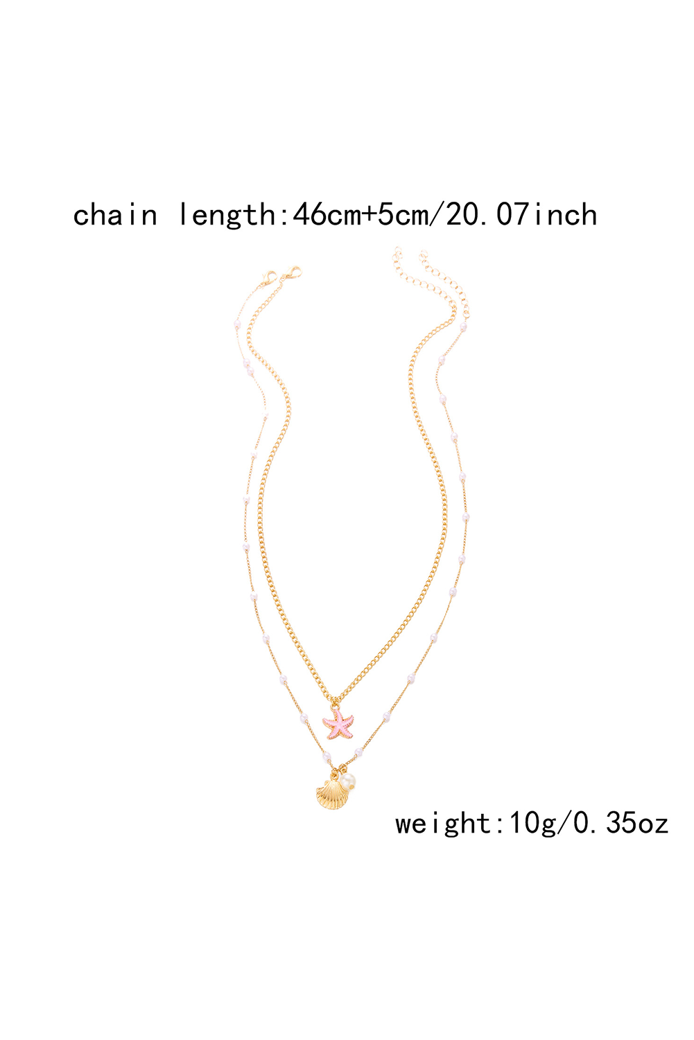 Gold Shell Starfish Pearl Plated Alloy Double Layer Necklace