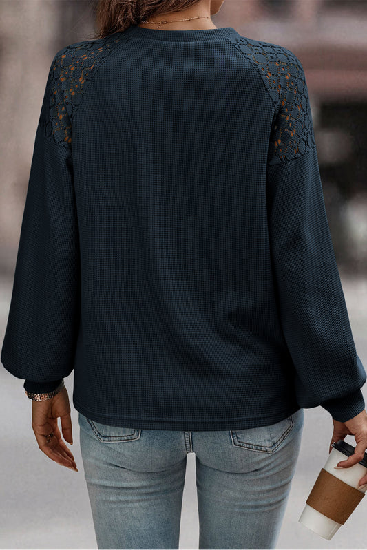 Real Teal Lace Long Sleeve Textured Pullover
