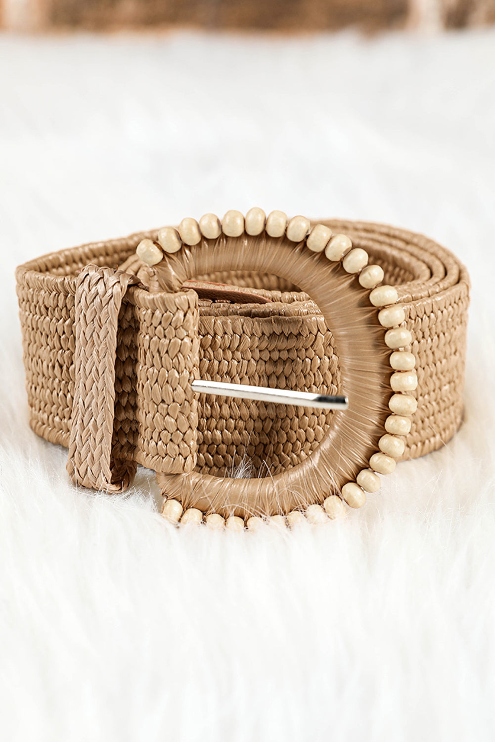 Camel Boho Beaded Straw Woven Belt