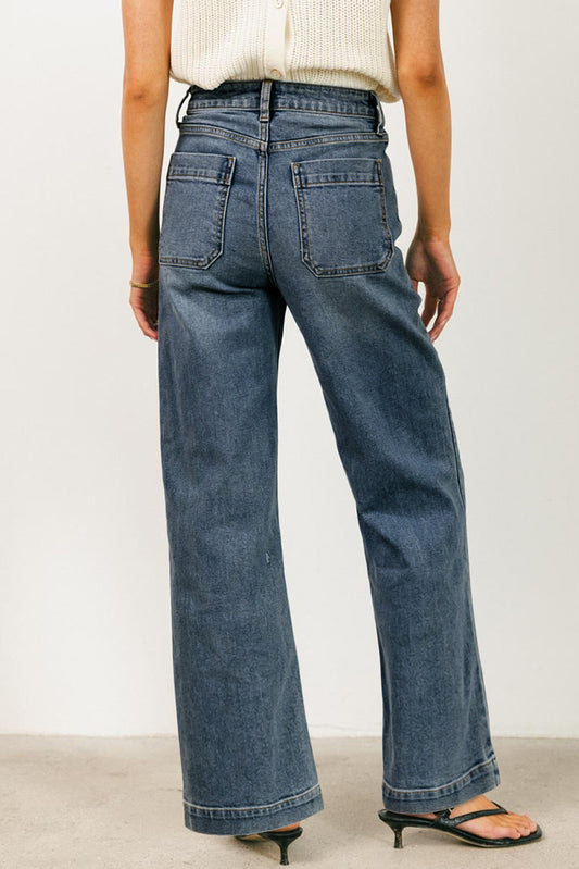 Real Teal Square Patch Pocket High Rise Shift Jeans