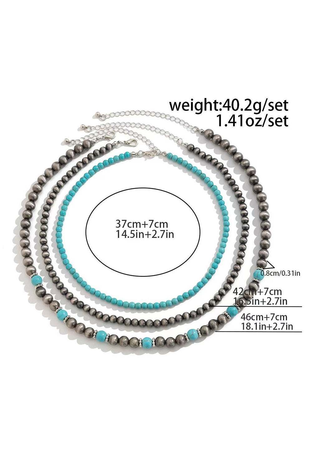 Black 3pcs Turquoise Beading Retro Necklace Set