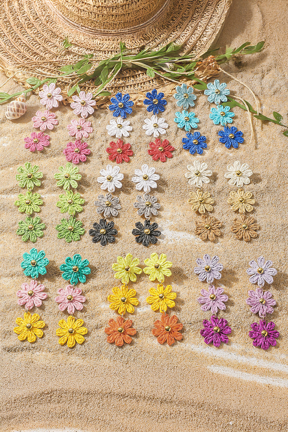 Parchment Crochet Flowers Stud Dangle Earrings