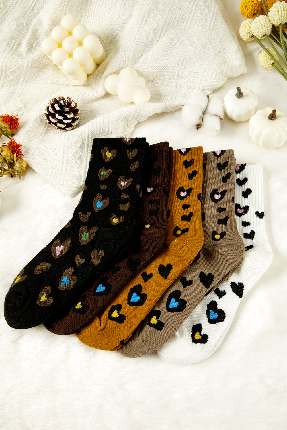 Bristol Black 5 Pairs Ribbed Trim Leopard Print Socks