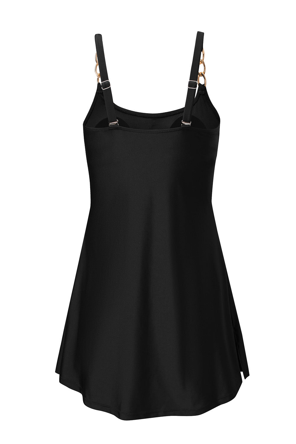 Black Grommet Shoulder Strap Pleated Swim Dress
