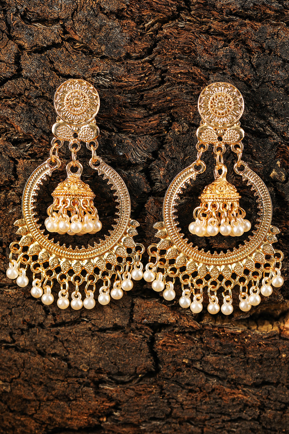 Gold Boho Pearl Tasseled Plated Alloy Dangle Earrings