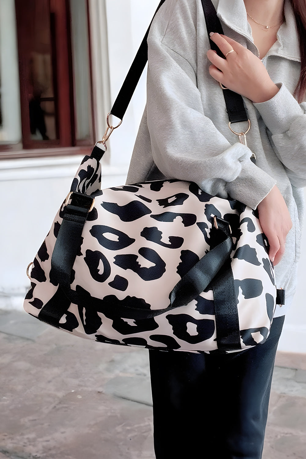 Color black Leopard Print Large Travel Bag