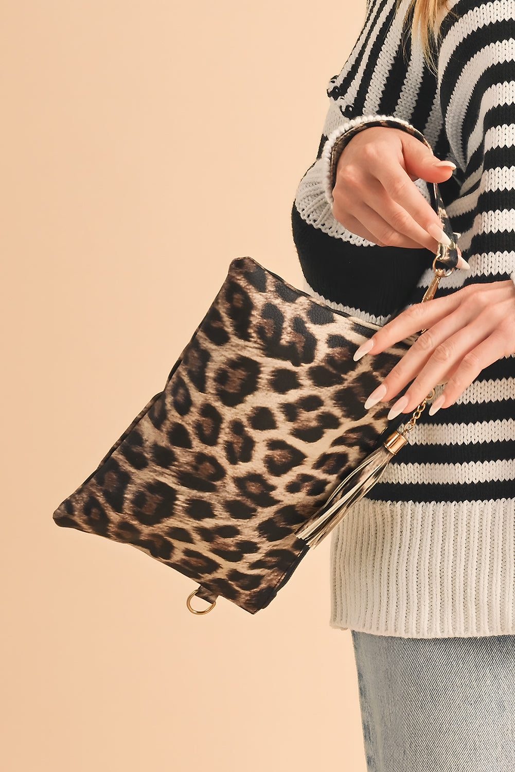 Chestnut Leopard/Cow Print Wrist Strap Zipped Wallet
