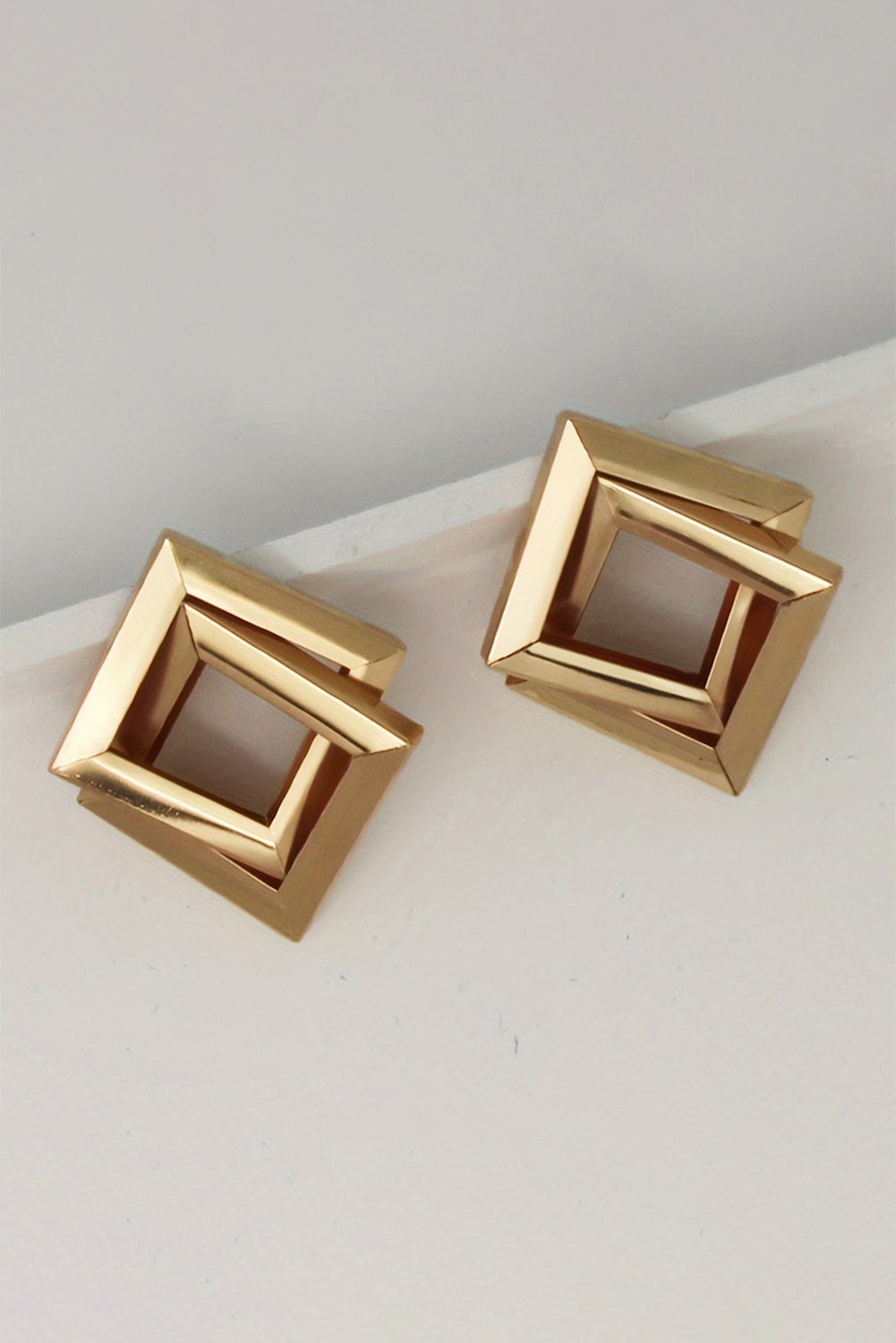Gold Plated Double Square Geometry Studded Earrings
