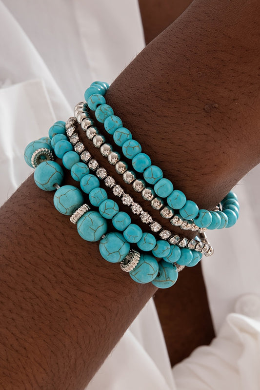 Turquoise Multilayer Alloy Rhinestone Beading Bracelet