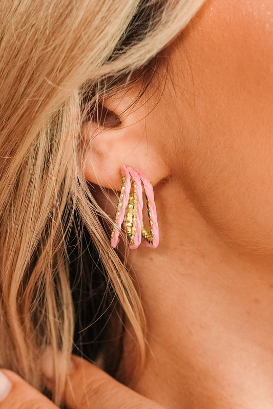 Pink Rattan Detail Gold Plated Alloy Earrings