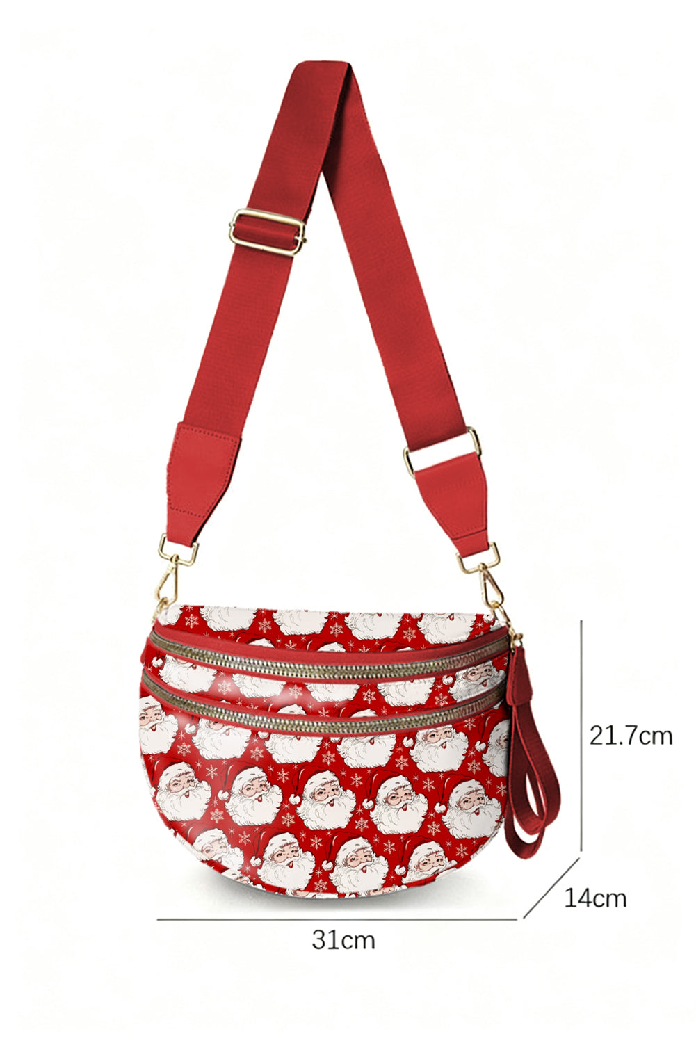 Fiery Red Christmas Theme Double Zip PU Leather Crossbody Bag