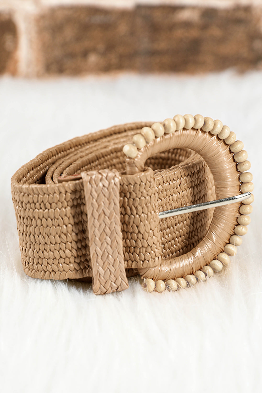 Camel Boho Beaded Straw Woven Belt