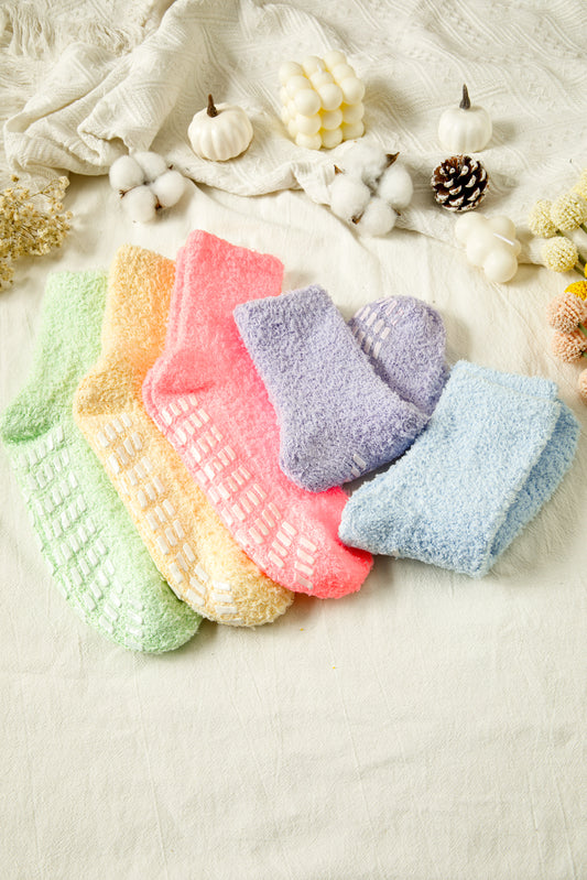 Pink 5 Pairs Anti Slip Plush Socks Different Color Each