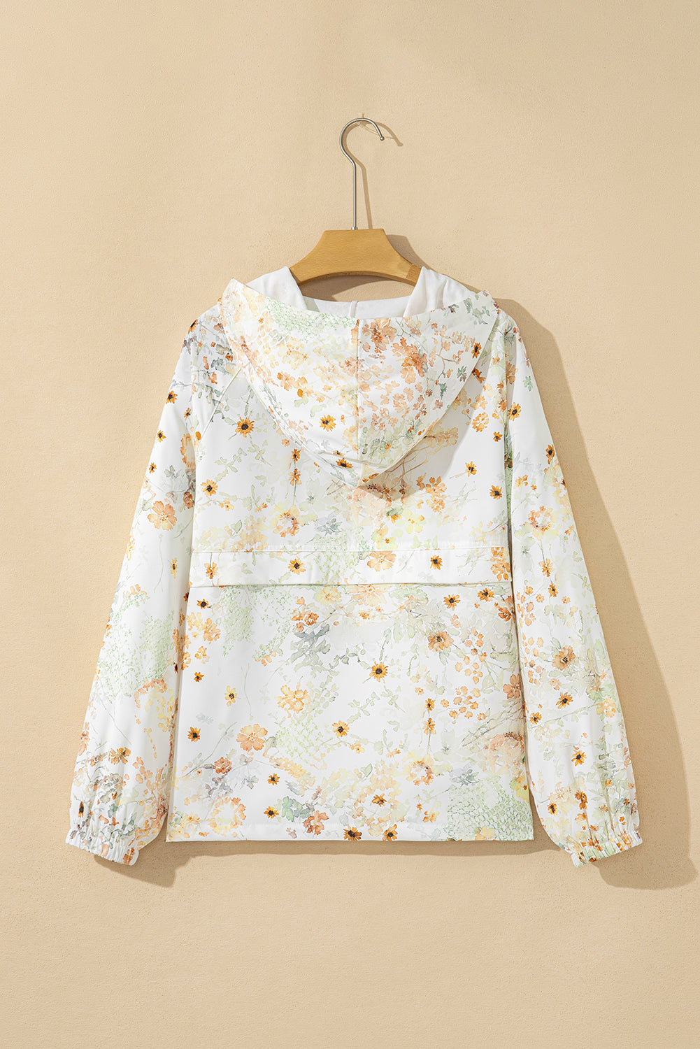 Yellow Floral Print Half Zip Hooded Long Sleeve Top
