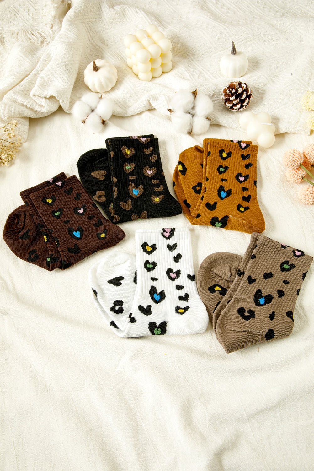Bristol Black 5 Pairs Ribbed Trim Leopard Print Socks