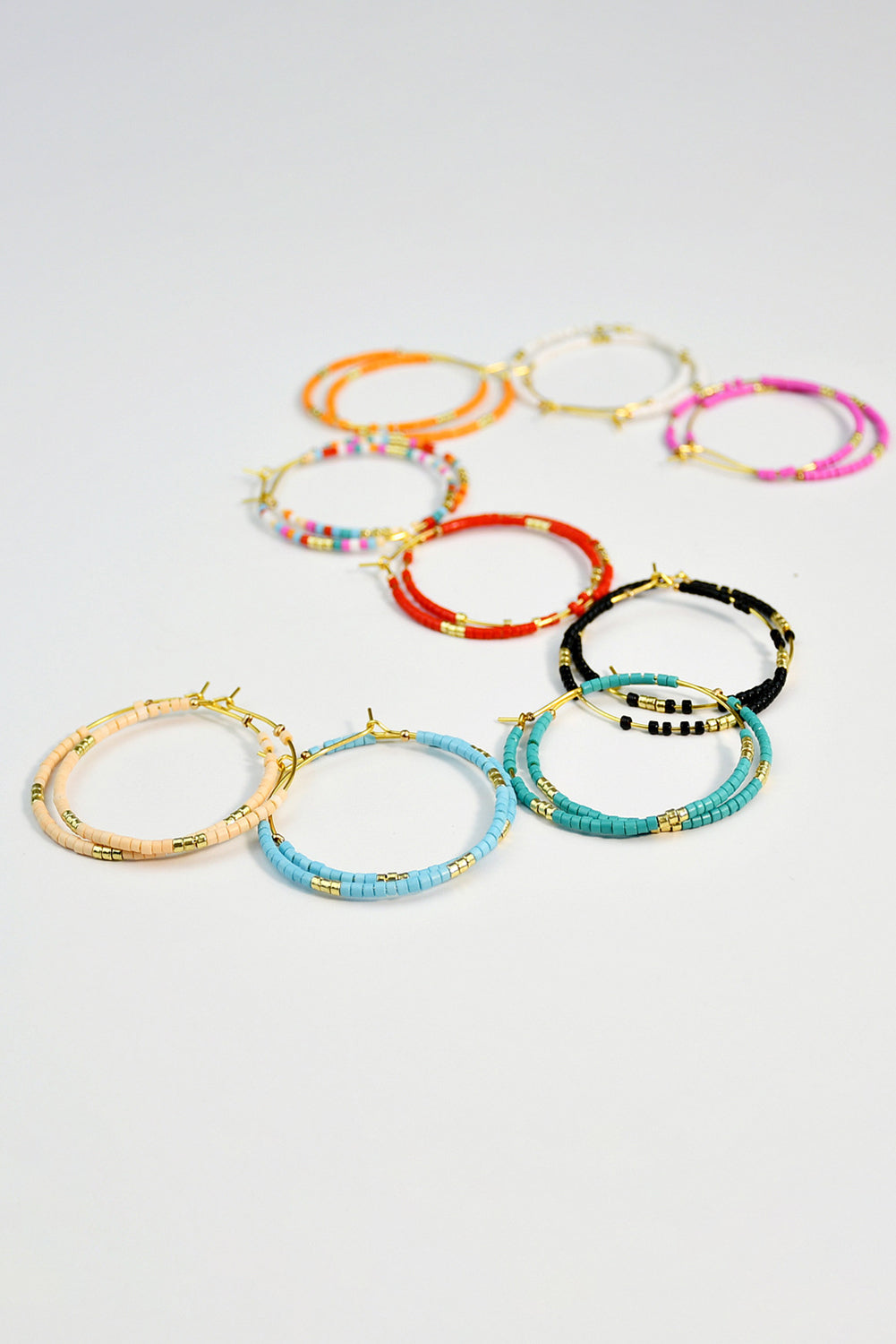 Rose Red 1 Pairs of Rice Beads Gold Plated Alloy Hoop Earrings