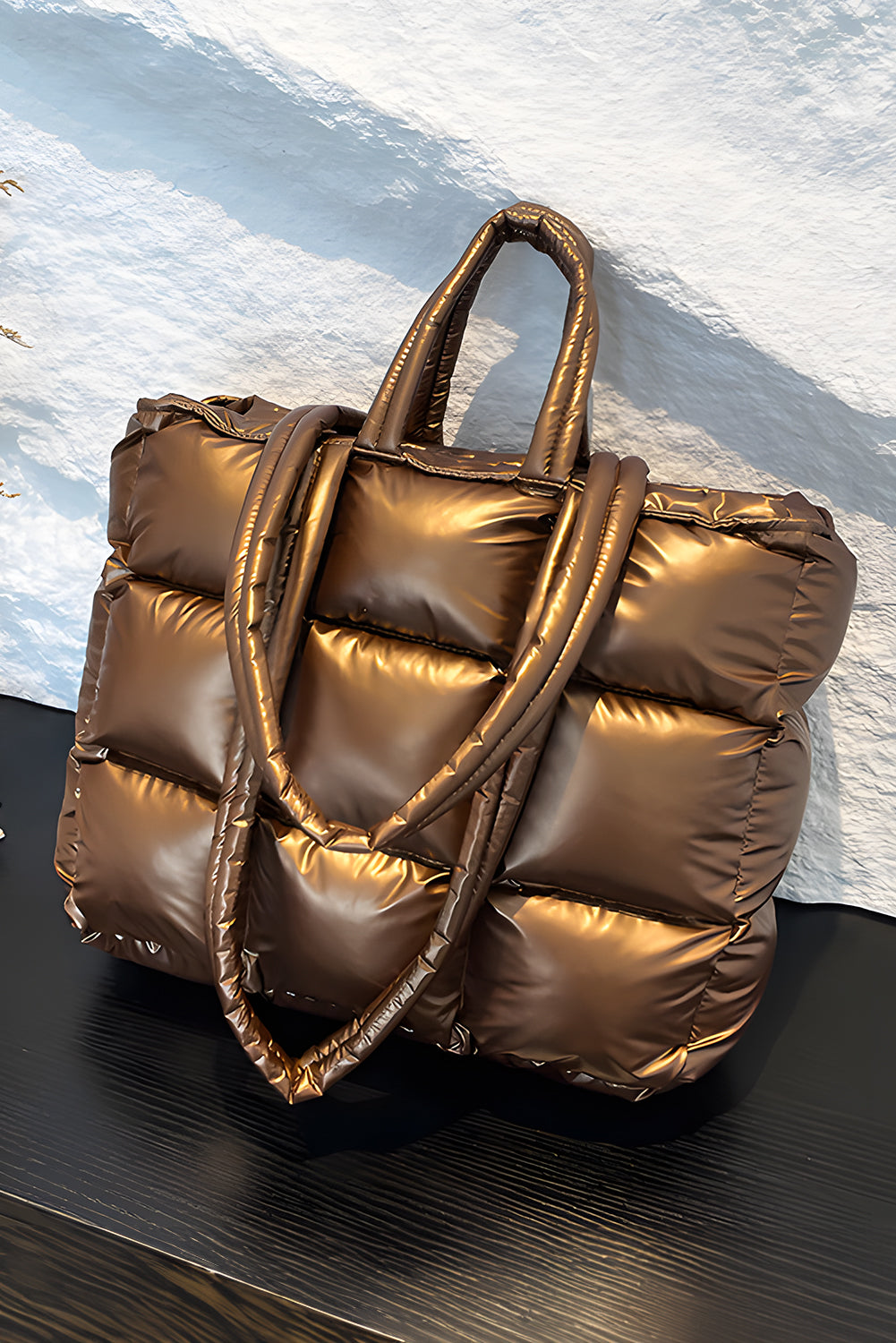 Gold Large Capacity Quilted Puffer Tote Bag