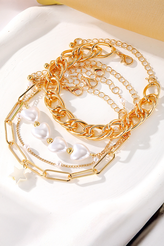 Gold Multilayer Plated Chain Peal Shell Heart Star Beading Bracelet