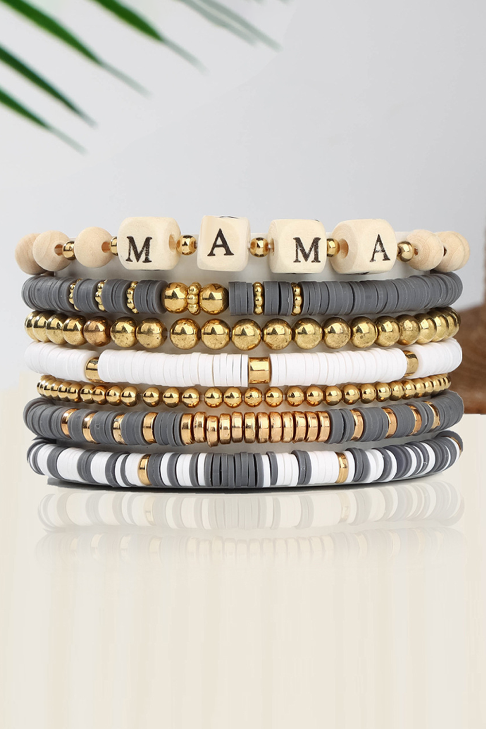 Gray MAMA Beaded Multi Layered Bracelet