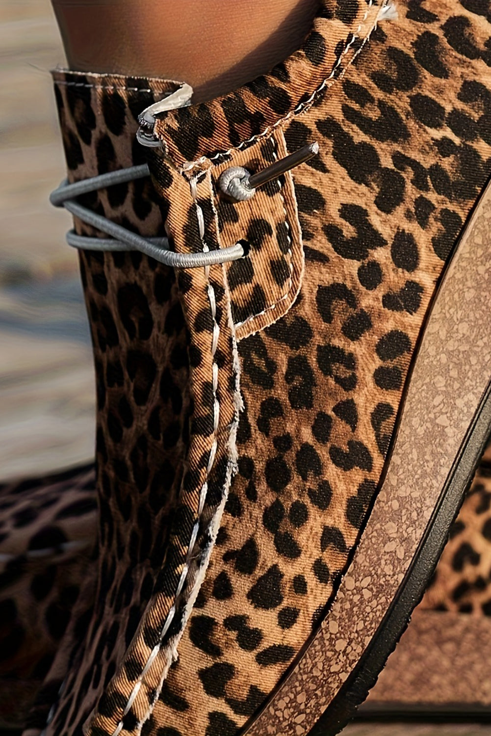 Chestnut Leopard Faux Suede Lace-up Decor Slip On Shoes