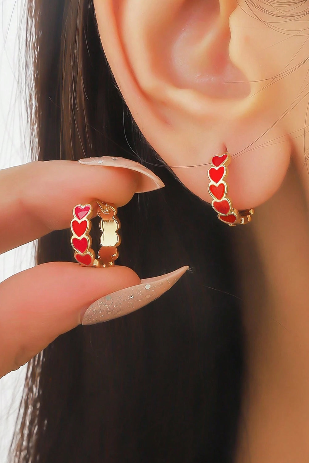 Fiery Red Heart Shape Plated Alloy Small Hook Earrings