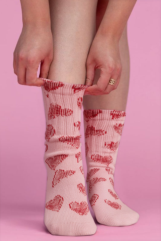 Pink Vintage Heart Pattern Combed Cotton Socks