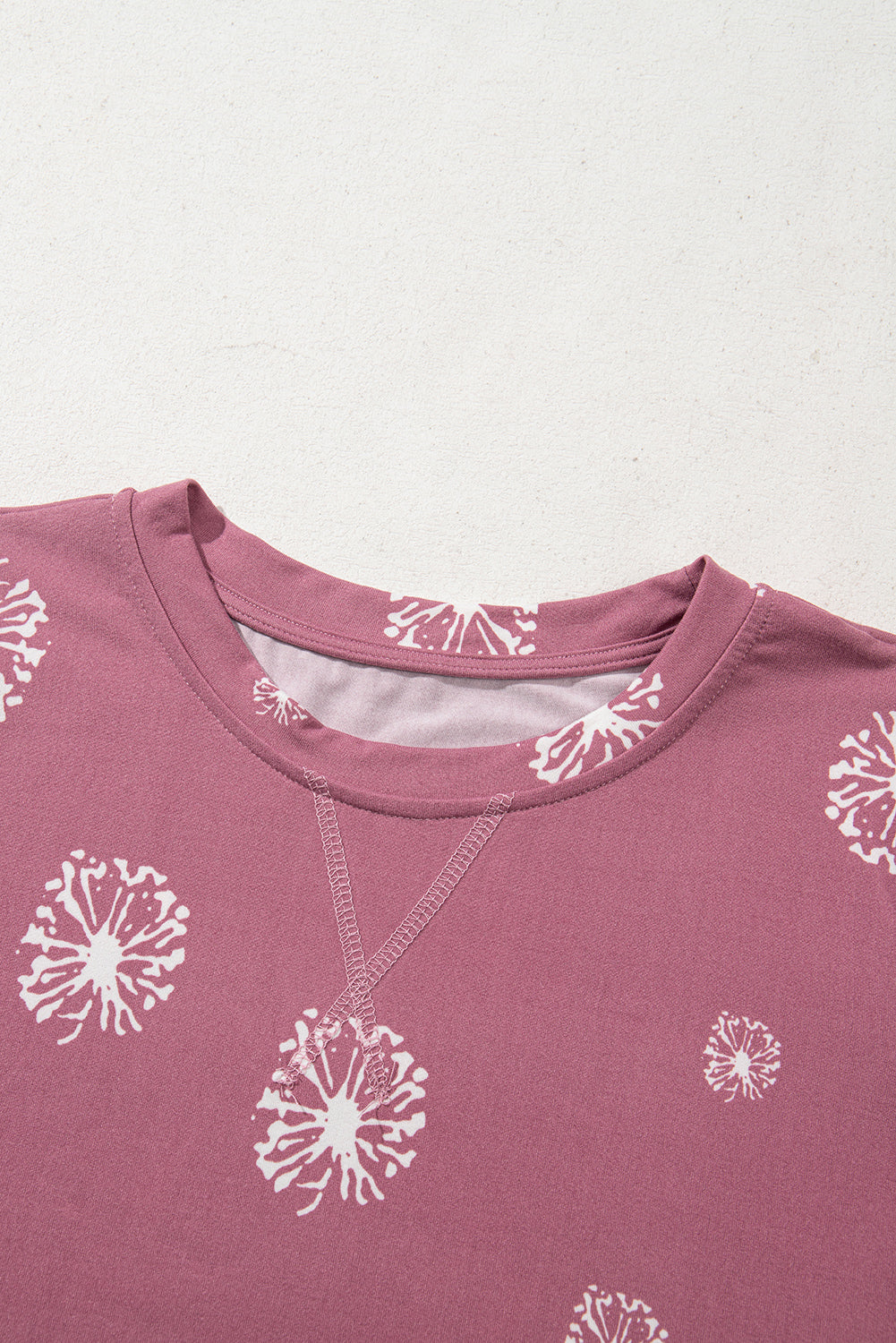 Pink Dandelion Print Crew Neck T-shirt