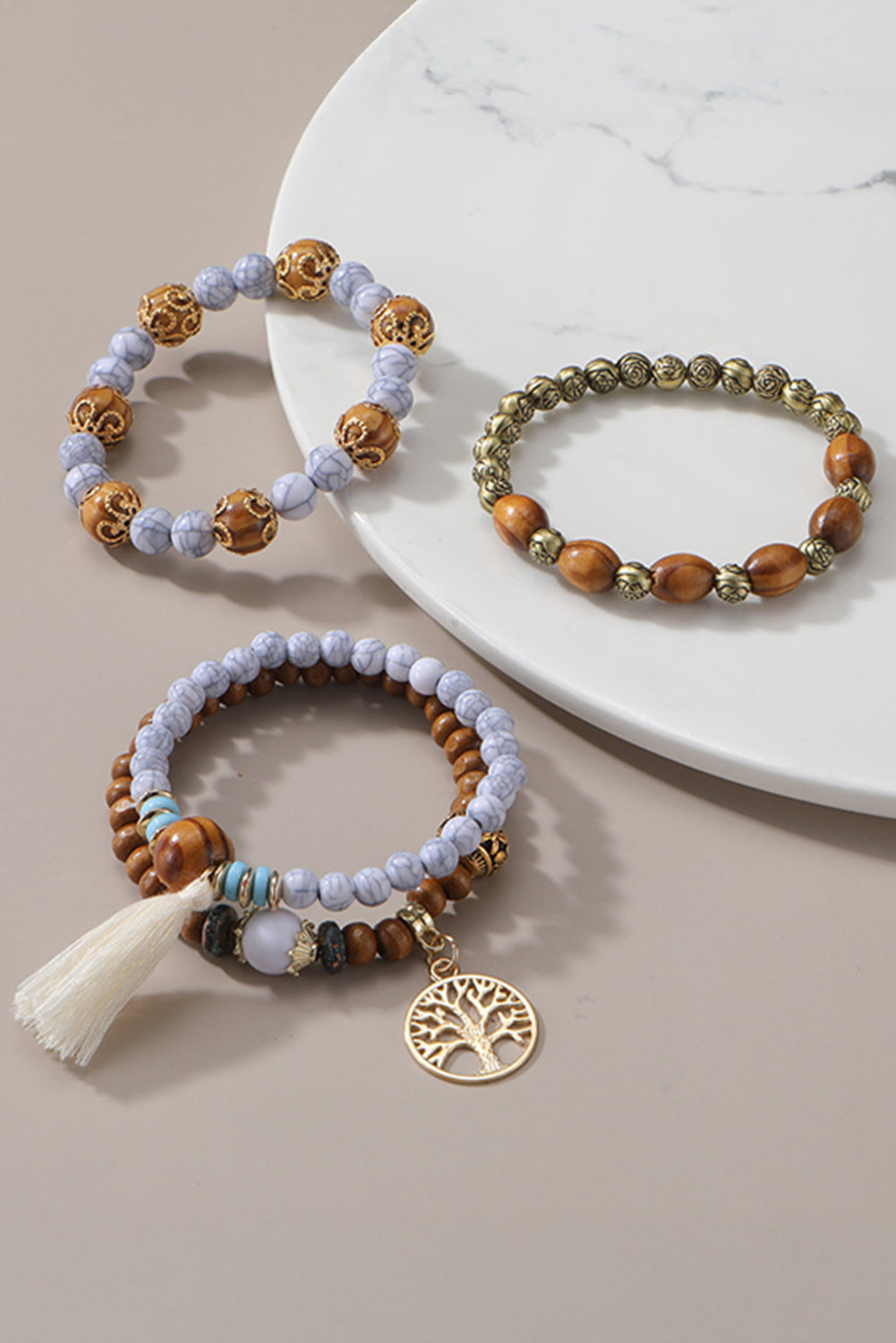 Thai Curry Boho Tassel Beaded Multi Layer Bracelet Set