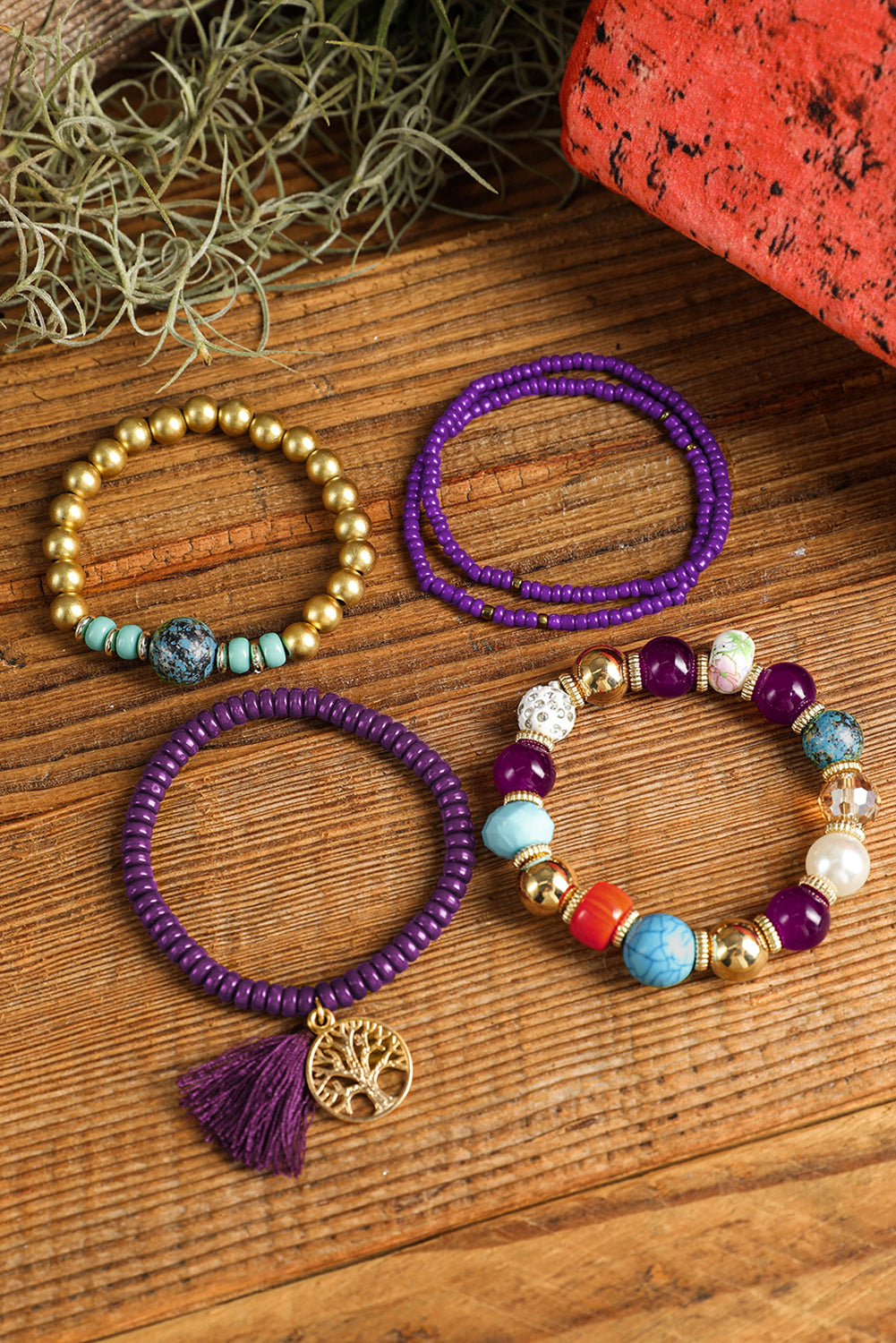 Violet 5pcs Boho Beaded Turquoise Bracelets Set