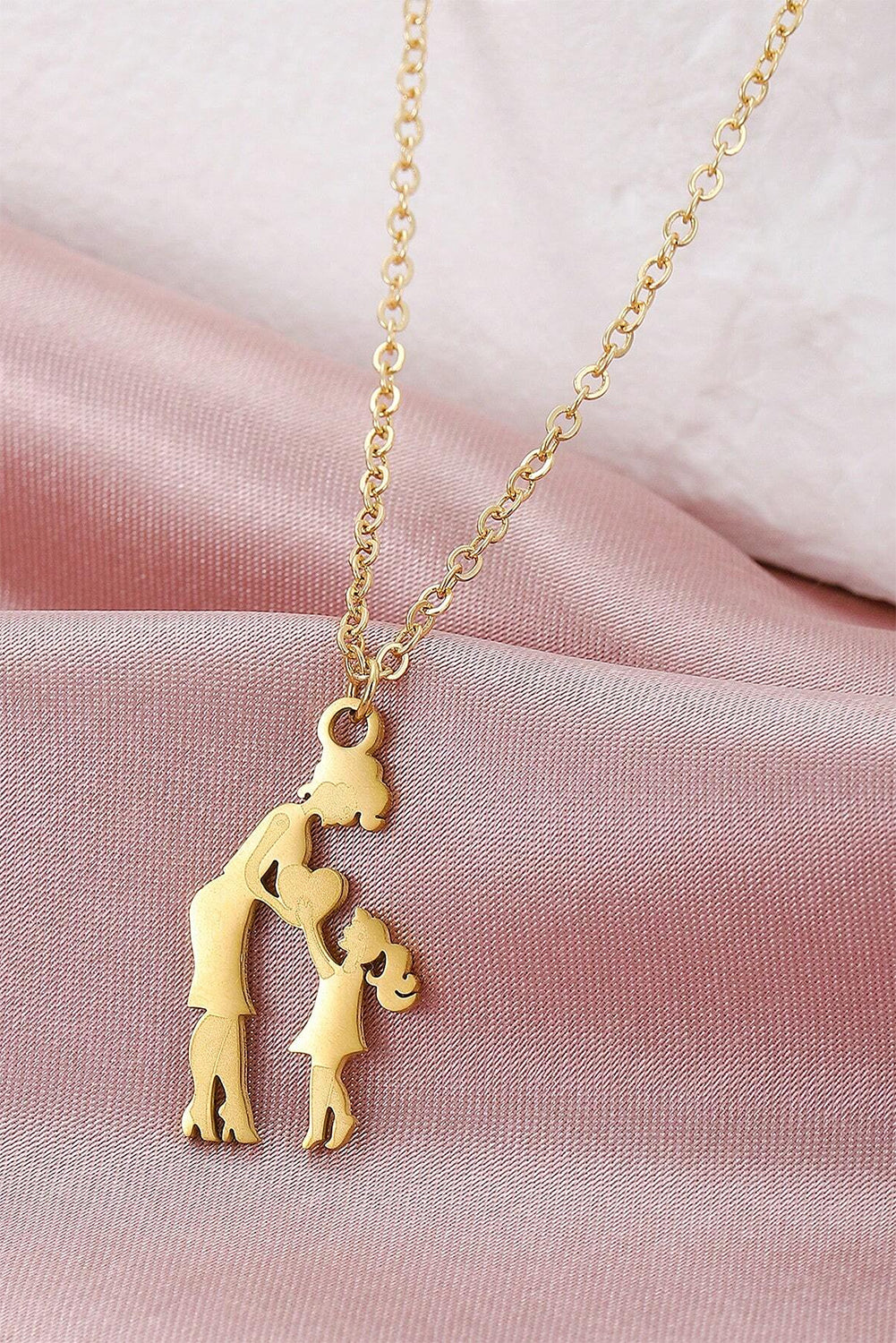 Gold Mother Daughter Heart Pendant Plated Alloy Necklace