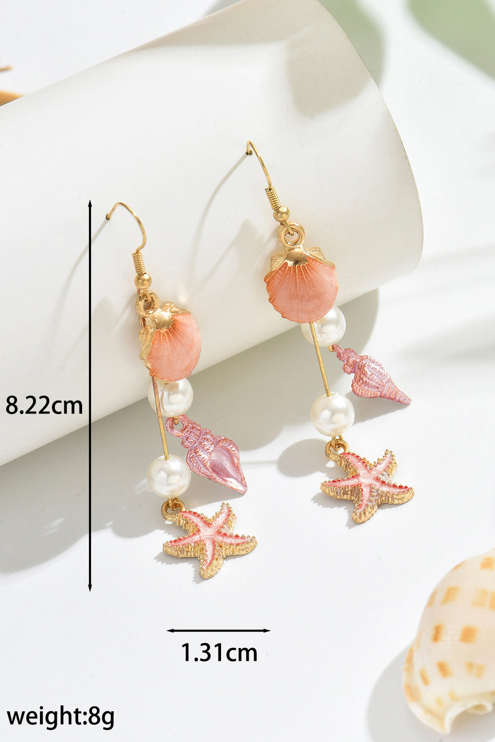 Bonbon Starfish Conch Shell Pearl Dangle Earrings