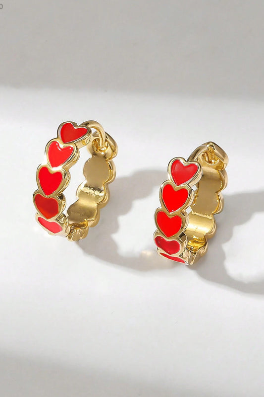 Fiery Red Heart Shape Plated Alloy Small Hook Earrings