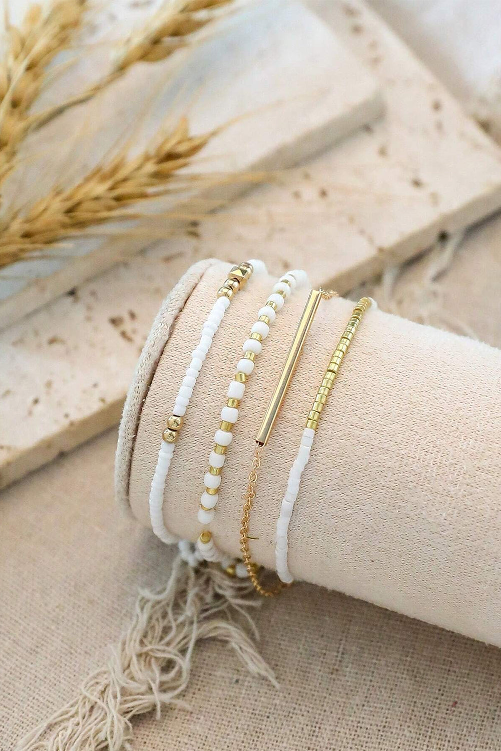Gold Tiny Beaded Multi Layer Bracelet Set
