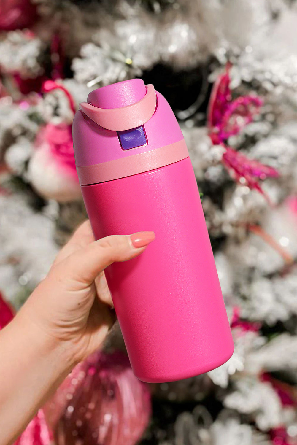 Strawberry Pink Insulated Stainless Steel Tumbler with Carry Loop 16oz