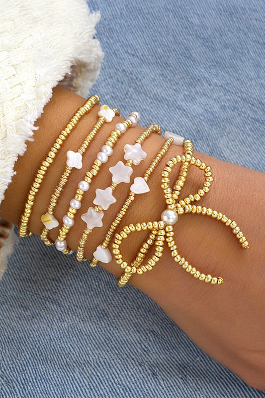 Gold Bow Knot Star Heart Beaded Multi Layer Bracelet