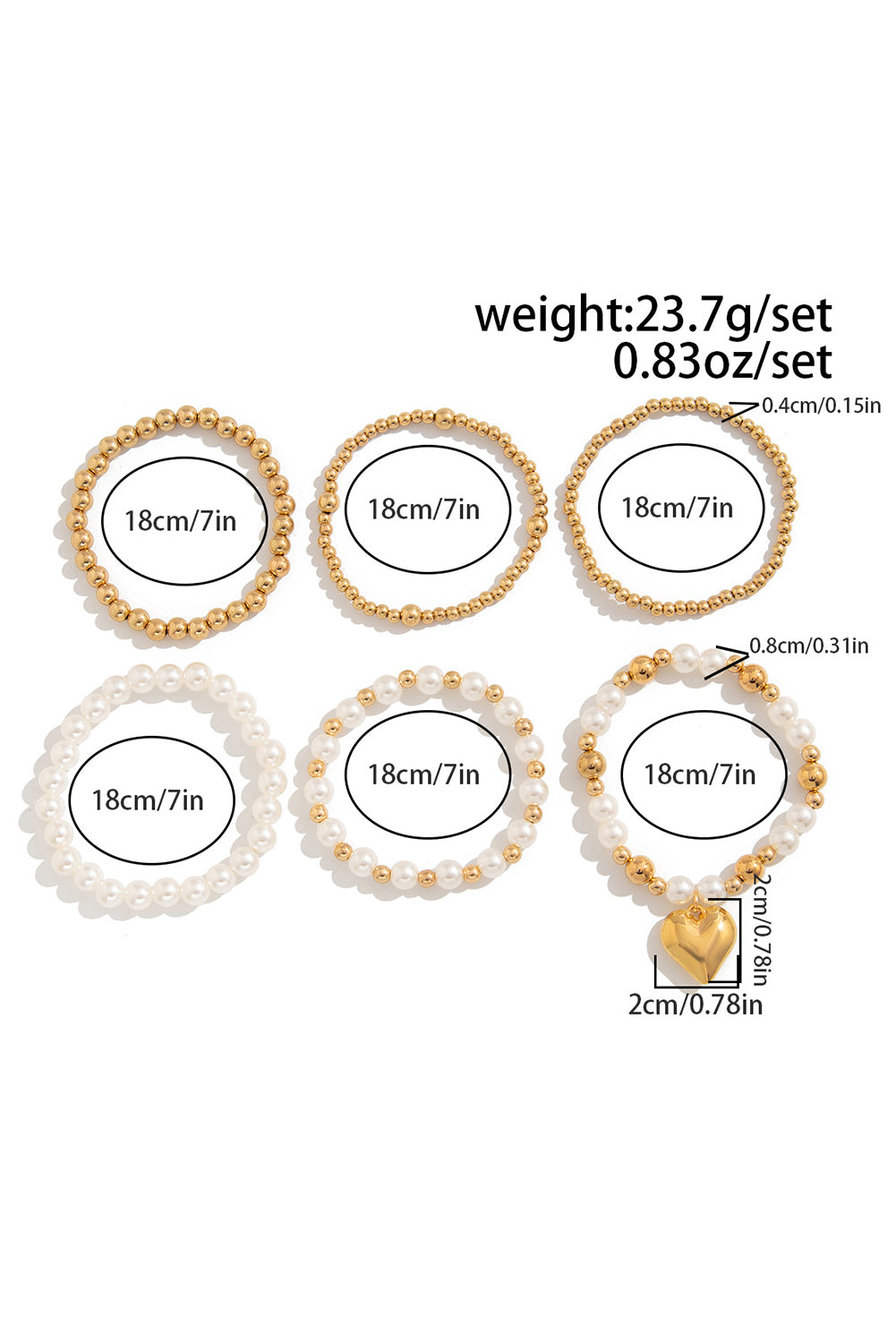 Gold Plated Heart Charm Pearl Beading Multilayer Bracelet