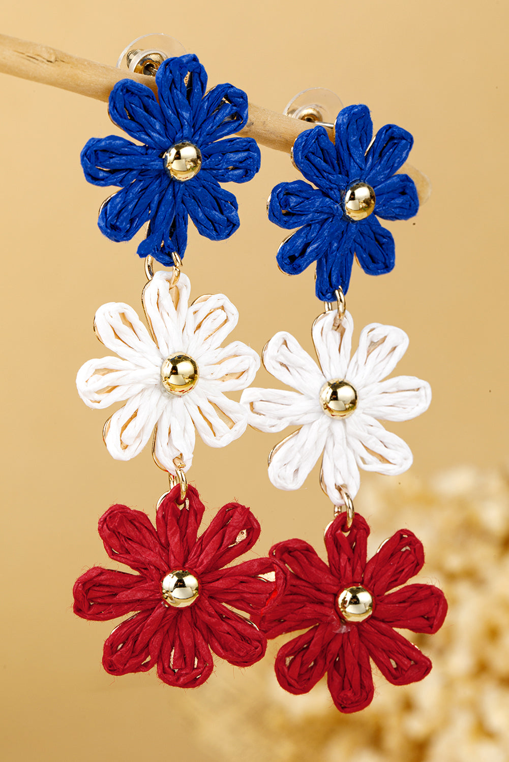 Blue Crochet Flowers Stud Dangle Earrings