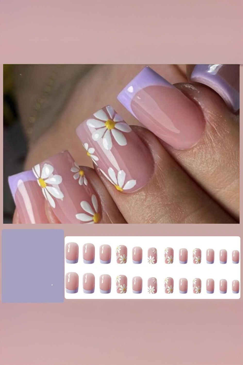 Phalaenopsis 24pcs Flower French Tip Square Nail Stickers