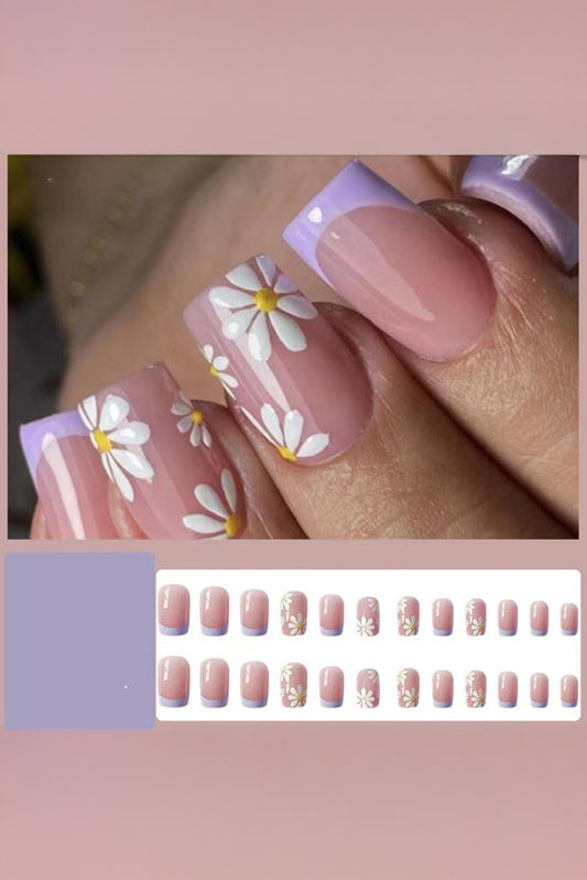 Phalaenopsis 24pcs Flower French Tip Square Nail Stickers