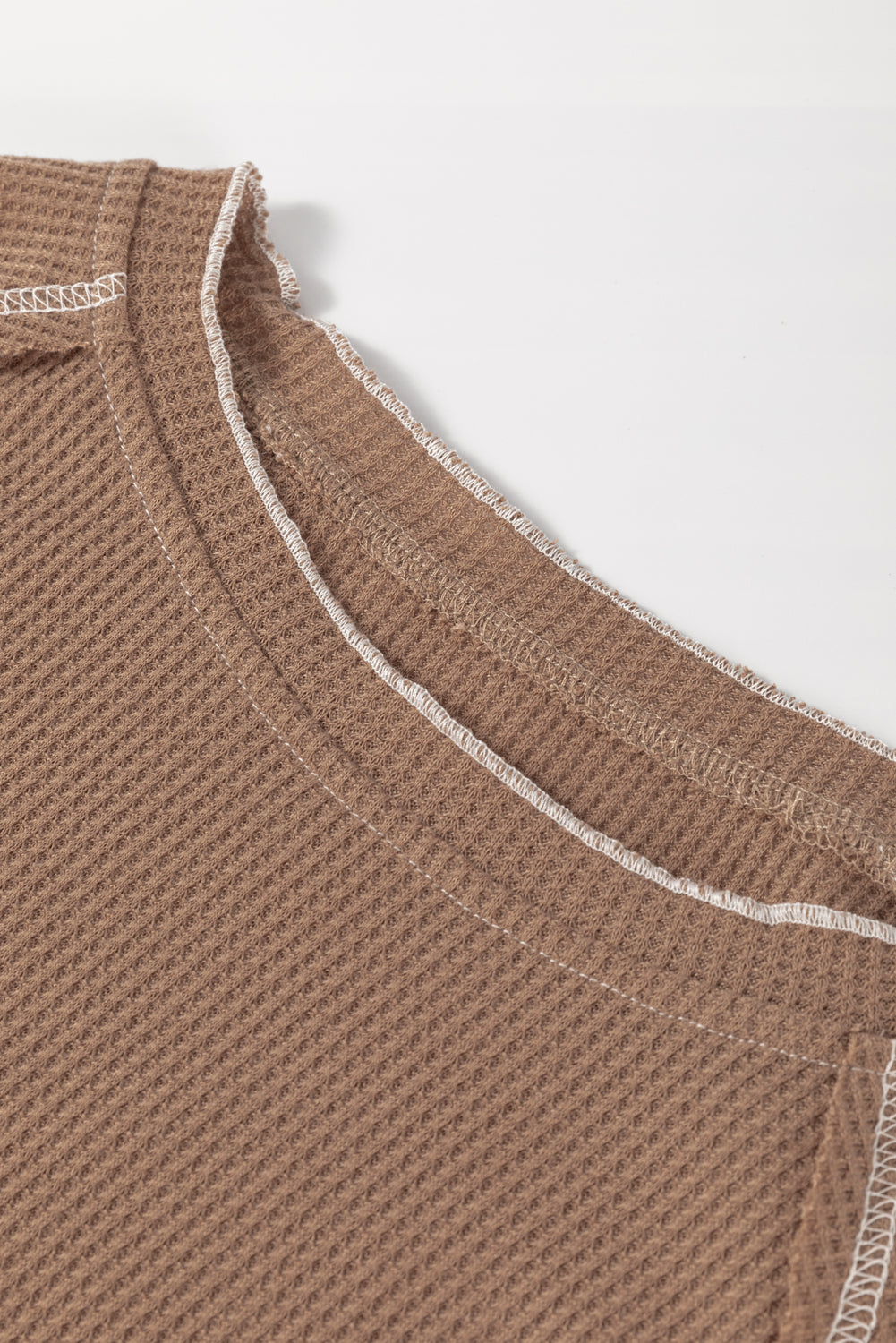 Smoke Gray Textured Round Neck Long Sleeve Top