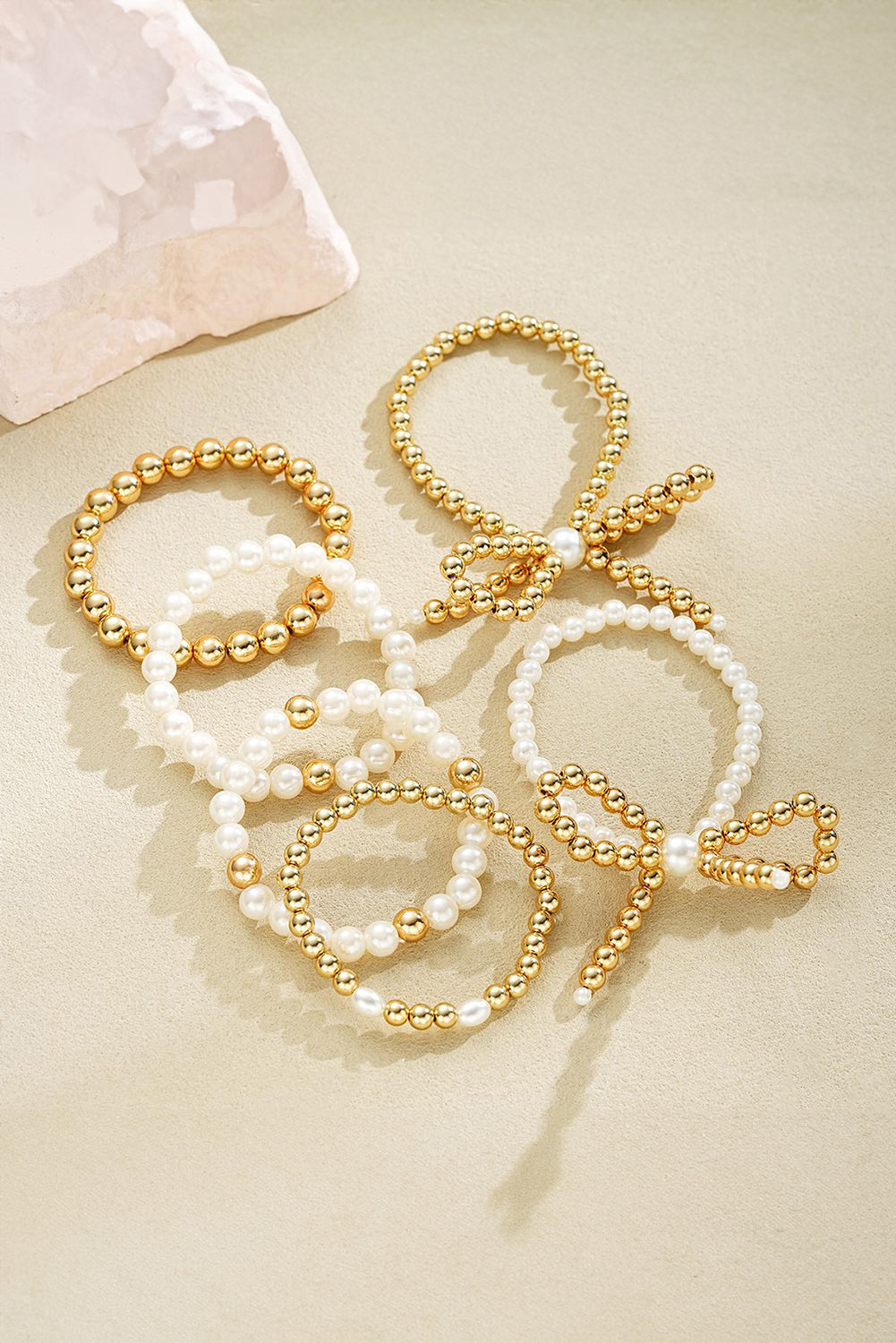 Gold Plated Alloy Pearl Beading Bow Multi-layer Bracelet