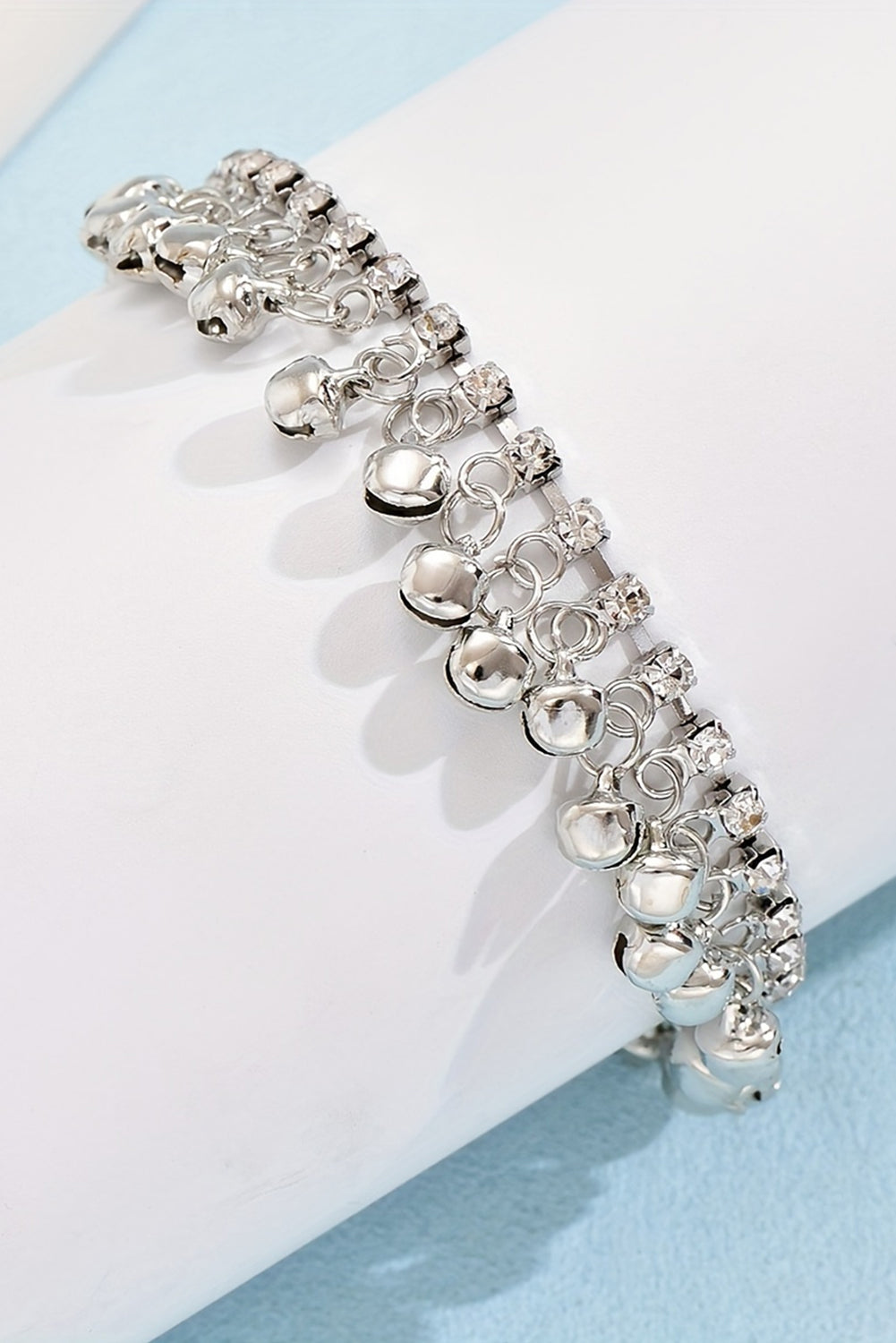 Silvery Fringed Bell Rhinestone Chain Anklet