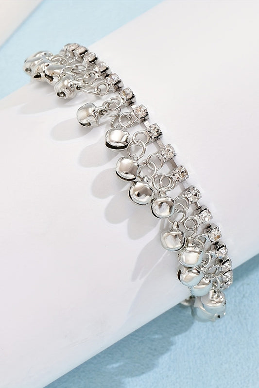 Silvery Fringed Bell Rhinestone Chain Anklet